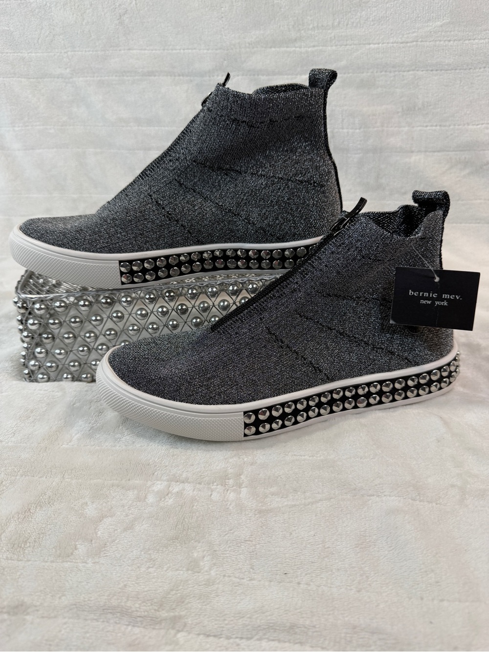 Bernie Mev Spike Gunmetal Sneaker Bootie Sz Youth 7/Women 8.5 NWT